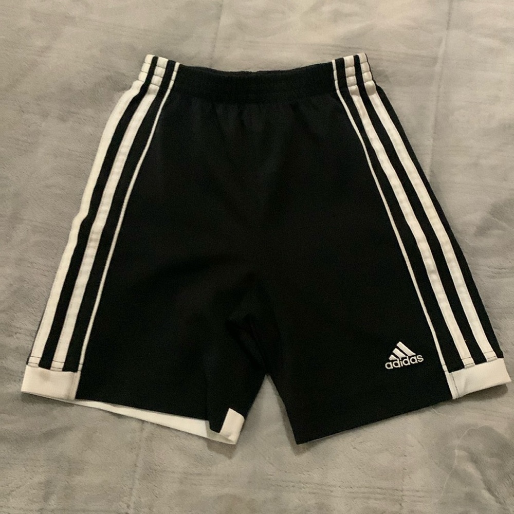 Adidas 3 stripe black and white shorts